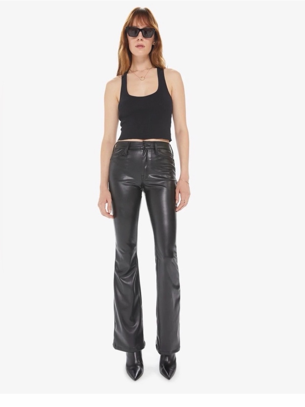 MOTHER The Weekender Heel Faux Leather Flare Pants Black Size 29 - Picture 12 of 12